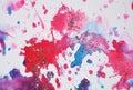 Bloody red pink blue pastel sparkling waxy spots, watercolor paint, colorful hues Royalty Free Stock Photo