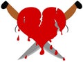 A Bloody Shredded Valentine Heart on 2 crossed knives. Layered for isolation and editing.