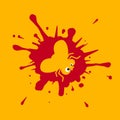 Bloody stain and trail, silhouette of a dead insect on a yellow background, vector
