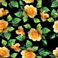 Seamless rose flower pattern with green leaf design