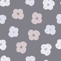 Bloom scrapbook seamless pattern with doodle random shildish daisy flowers shapes. Purple pale background