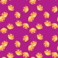 Bloom seamless floral pattern with bright yellow childish flowers ornament. Pink background