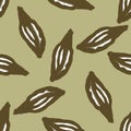 Bloom seamless pattern with abstract leaf foliage print. Green olive pale background. Random print Royalty Free Stock Photo