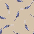 Bloom seamless pattern with botanic navy blue branches random silhouettes. Beige pastel background Royalty Free Stock Photo