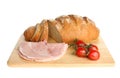 Bloomer loaf ham and tomatoes Royalty Free Stock Photo