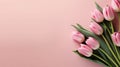 Blooming Beauties: Top View of Spring Tulip Flowers on Pink Background. created with Generative AI Royalty Free Stock Photo