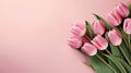 Blooming Beauties: Top View of Spring Tulip Flowers on Pink Background. created with Generative AI Royalty Free Stock Photo