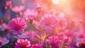 Blooming beauty: animated spring flowers sway in meadows under warm sunlight.