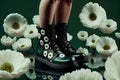 Blooming Beauty A Fashion Art Photo Featuring Boots in Flowers, generative AI
