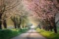 Blooming Beauty: A Road Lined with Spring Trees