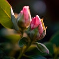 Blooming Beauty: Pink Rose Buds in Golden Hour