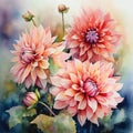 Blooming Beauty: A Stunning Watercolor Dahlias Bouquet AI Generated