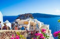 Scenic view of Castle of Oia Caldera and Thirasia island Santorini Greece Royalty Free Stock Photo