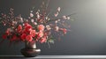 Blooming branches of Chaenomeles and sakura in vase