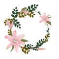 Blooming and budding Lily flowers wreath