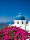 Blooming bush and white cathedral over blue sea Royalty Free Stock Photo