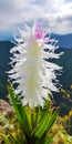 Meticulously Designed White And Pink Flower On Mountain