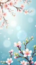 Blooming cherry blossoms on a sunny day with soft blue sky background Royalty Free Stock Photo