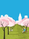 Blooming city park leisure activity vector poster Royalty Free Stock Photo