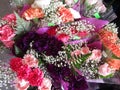 Blooming variety of fresh bouquet carnation flowers on display, 2018