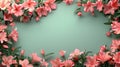 Blooming Coral Lilies Framing a Sage Gradient Background