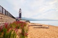 Lighthouse in the Baikal harbor in the village of Turka.