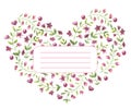 Blooming decorative red small flowers in the shape of a heart with lines for inscriptions for school notebooks, copybooks