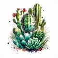 Blooming Desert: Watercolor Art Print of Cactus Flowers in Full Bloom