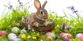 Blooming Easter: Bunny in Basket with Colorful Delights.