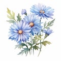 Watercolor Blue Daisy Bouquet Vector Illustration