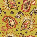 Blooming flowers and leaves, paisley retro print