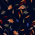 Blooming Flowers. Realistic isolated seamless flower pattern. Vintage background. Wallpaper. Hand drawn. Vector illustration