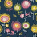 Blooming flowers vector seamless pattern