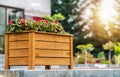 Blooming Flowers in Wooden Planter Box