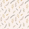 Blooming fluffy willow branches seamless pattern