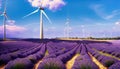 blooming lavender field with wind farm