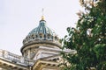Blooming lilac Bush, dome of the Kazan Cathedral in Saint Petersburg Royalty Free Stock Photo
