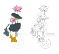 Blooming lotus and fish, coloring