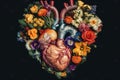 Blooming Love: A Joyful Heart of Spring Flowers Concept. Ai generated