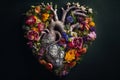 Blooming Love: A Joyful Heart of Spring Flowers Concept. Ai generated