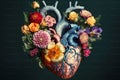Blooming Love: A Joyful Heart of Spring Flowers Concept. Ai generated