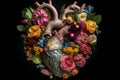 Blooming Love: A Joyful Heart of Spring Flowers Concept. Ai generated