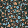 Blooming midsummer meadow seamless pattern. Plant background for fashion, wallpapers, print. Liberty style millefleurs.