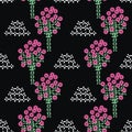 Blooming orchard seamless vector folk pattern
