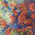 Blooming quince still-life watercolor