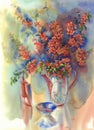 Blooming quince still-life watercolor