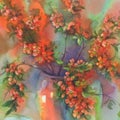 Blooming quince still-life watercolor