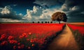 Blooming red poppy fields, generative AI Royalty Free Stock Photo