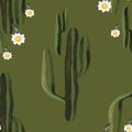 Blooming saguaro cactus. Seamless watercolor pattern for wrapping paper, wallpaper and textiles.