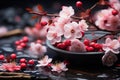 Blooming sakura flowers, close up. Pink cherry in blossom. Spring background Royalty Free Stock Photo